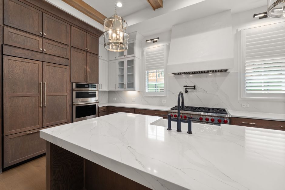 Marble kitchen island countertop detail